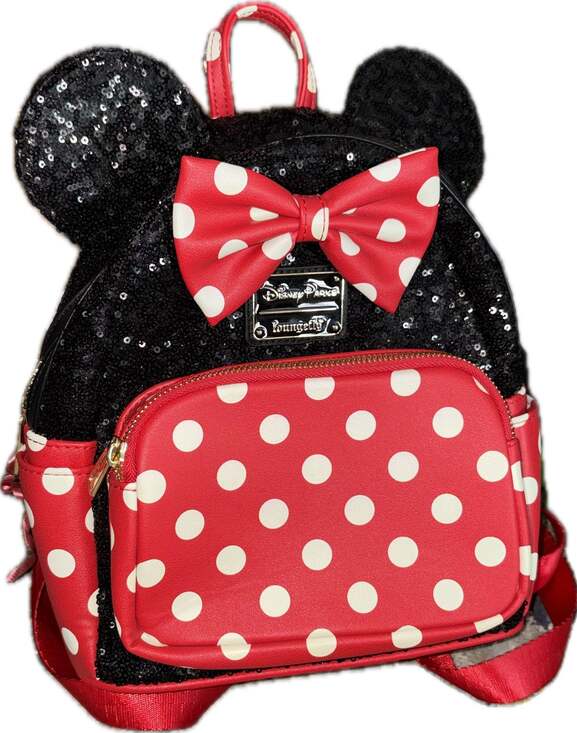 Loungefly Handbags - Disney Parks Loungefly Minnie Mouse Black Sequin and Red Polka Dot Mini Backpack
